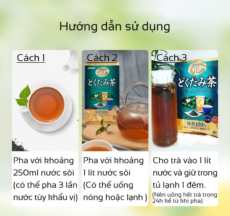 Trà diếp cá thanh nhiệt thải độc Orihiro Nhật Bản giảm táo bón, mụn nhọt, làm đẹp da gói 60 túi lọc JN-OR-DC01