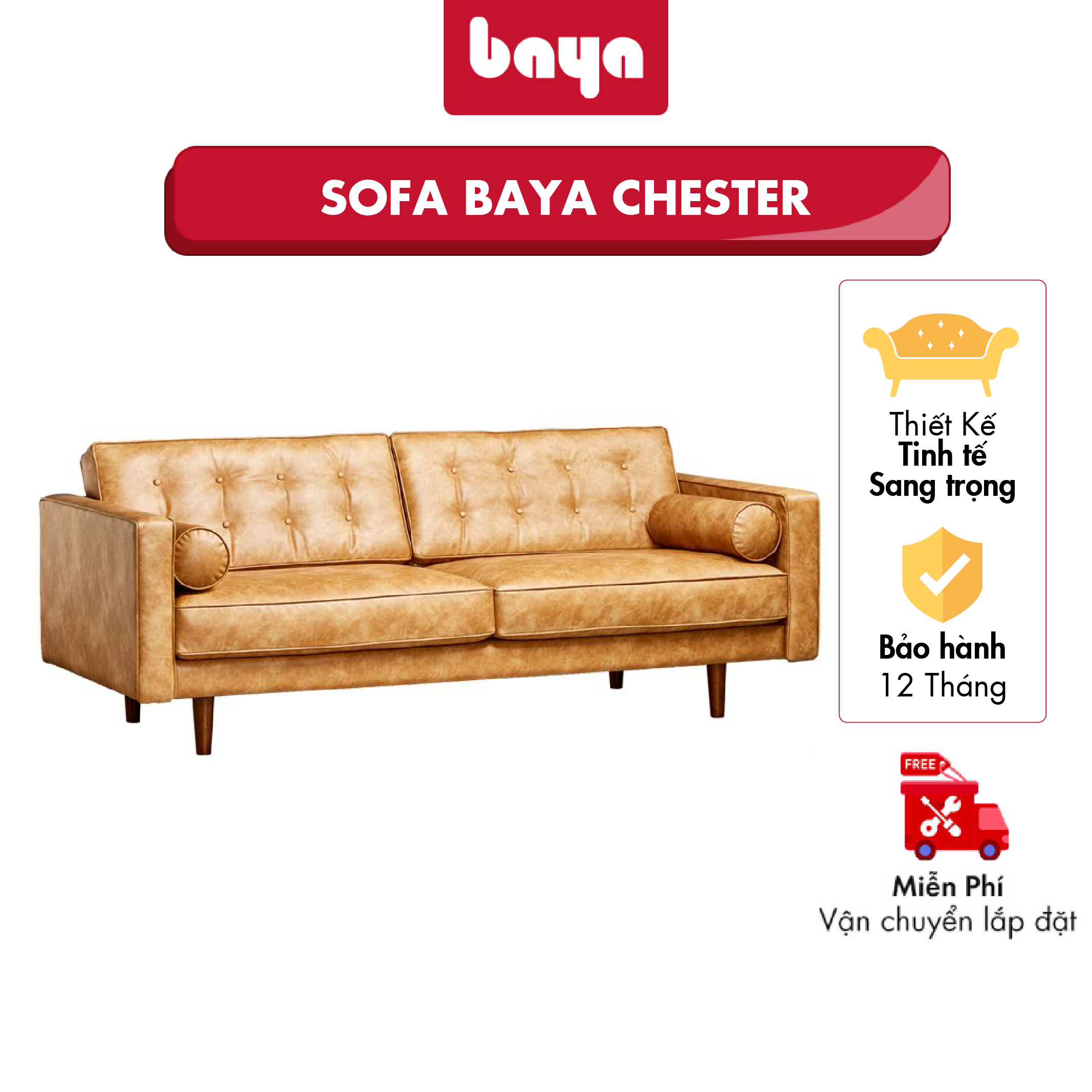 Sofa Phòng Khách Phong Cách Cận Hiện Đại BAYA CHESTER Thiết Kế Đệm Ngồi Cấu Tạo Từ Lò Xo Với Vỏ Bọc Từ Vải Giả Da Êm Ái, Thoải Mái Và Khung Ghế Được Làm Từ Gỗ Đặc Độ Bền Cao 5298