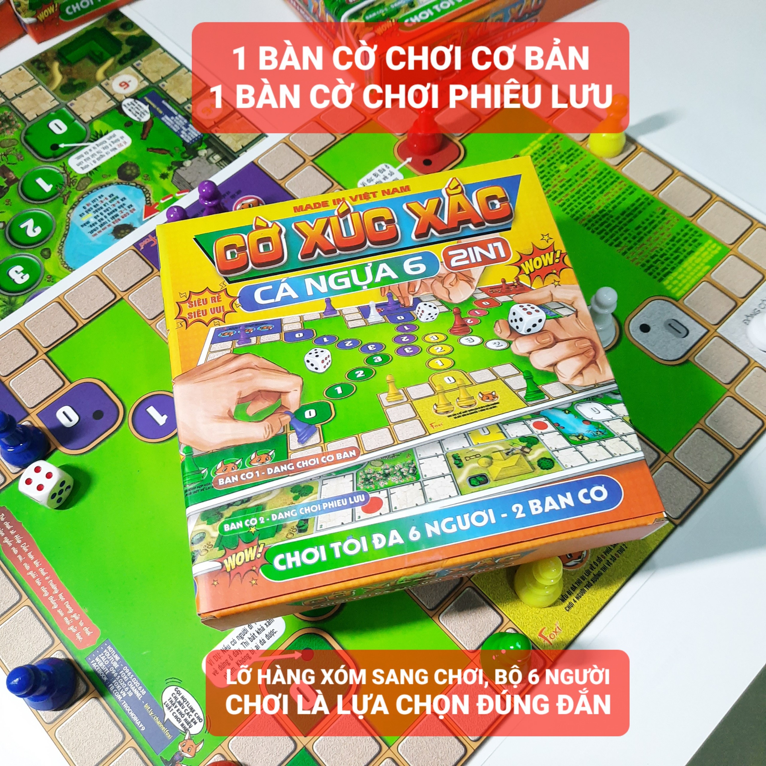 Board game-Cờ xúc xắc cá ngựa 6 người chơi Foxi-đồ chơi phát triển tư duy-dễ chơi-vui nhộn-giá siêu rẻ