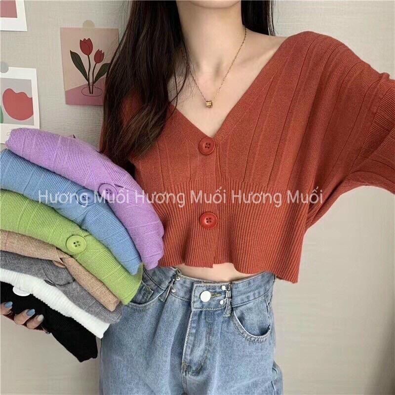 áo cardigan len croptop 2 cúc - hàng qC