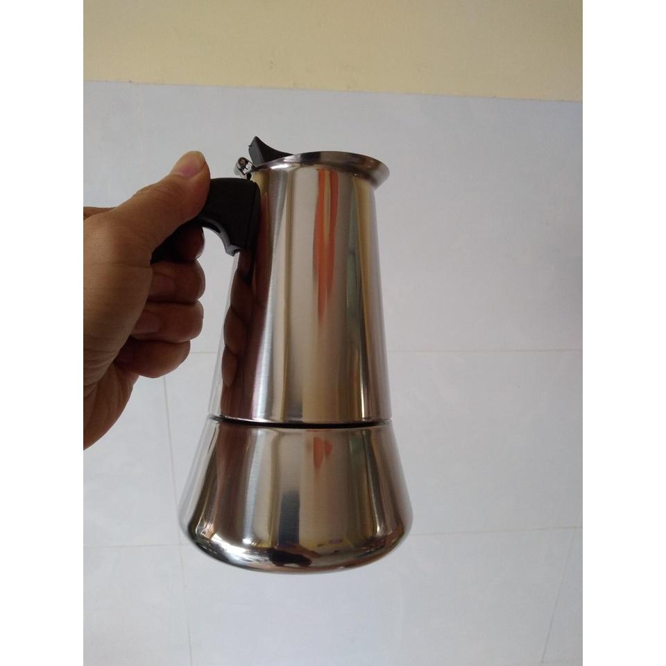 BÌNH PHA CAFE BẾP TỪ MOKA INOX 300ml, ấm pha cà phê inox 300ml phong cách Ý THẨM THẤU NGƯỢC kiểu dáng thể thao hiện đại