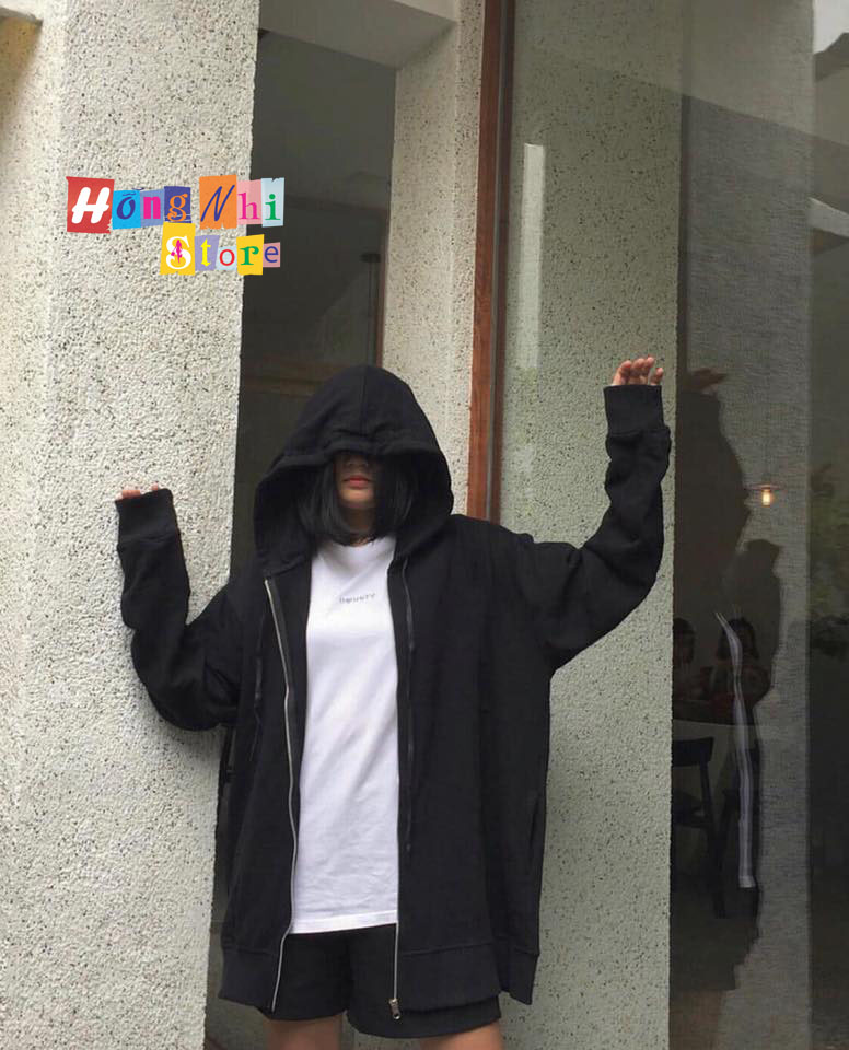 Áo Hoodie Zip Unisex Black - Khoác Hoodie Dây Kéo Dáng Rộng Màu Đen - MM