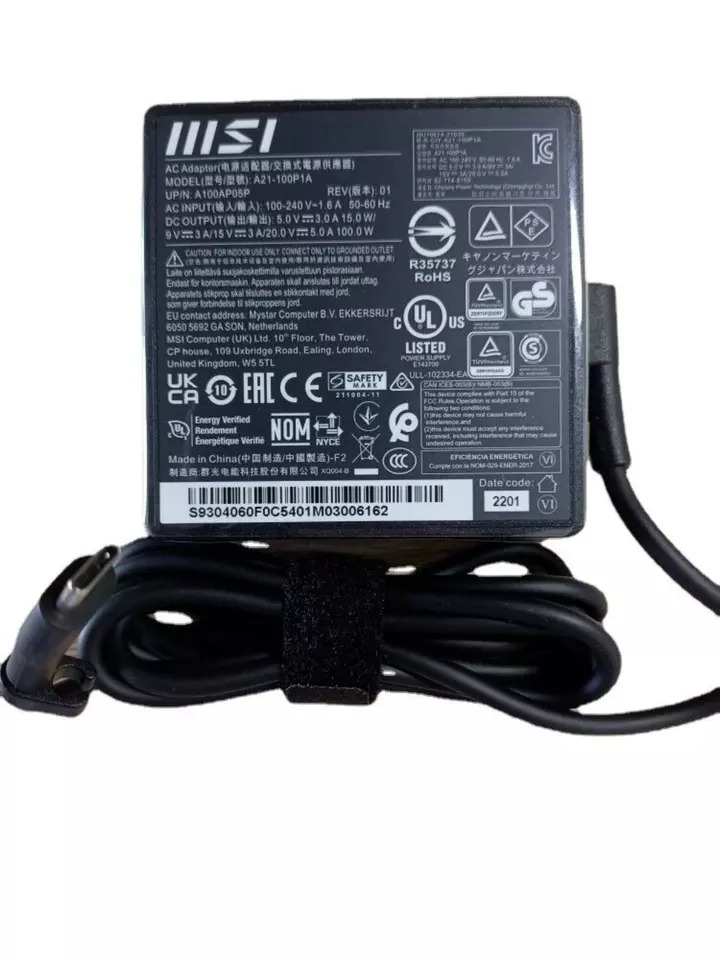 Sạc MSI 100W AC Adapter Type C Charger MSI Prestige 14 A12UC Laptop Notebook hàng nhập khẩu kèm dây nguồn