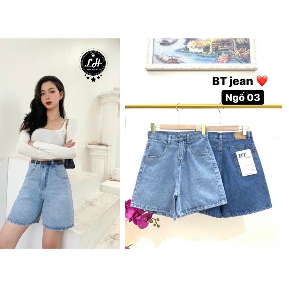 Quần ngố nữ ống rộng, quần short jean lưng cao hai nút kiểu túi nắp, túi vuông, 2 đai siêu dễ thương giá rẻ siêu hạt dẻ