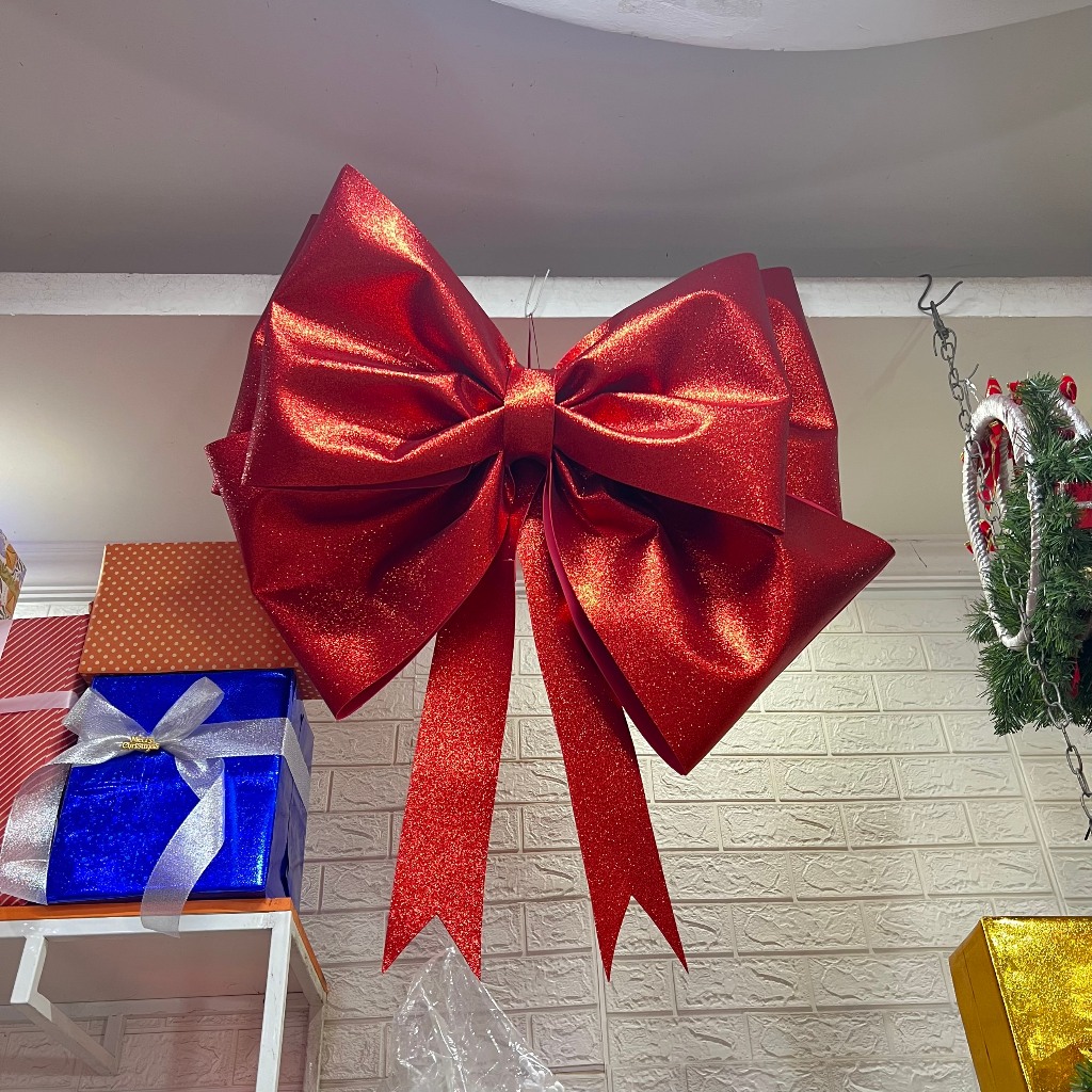 (Hỏa tốc ở Hà Nội) Nơ đỏ siêu to khổng lồ bằng xốp nhũ lấp lánh trang trí Giáng sinh Noel, cửa hàng , shop thời trang