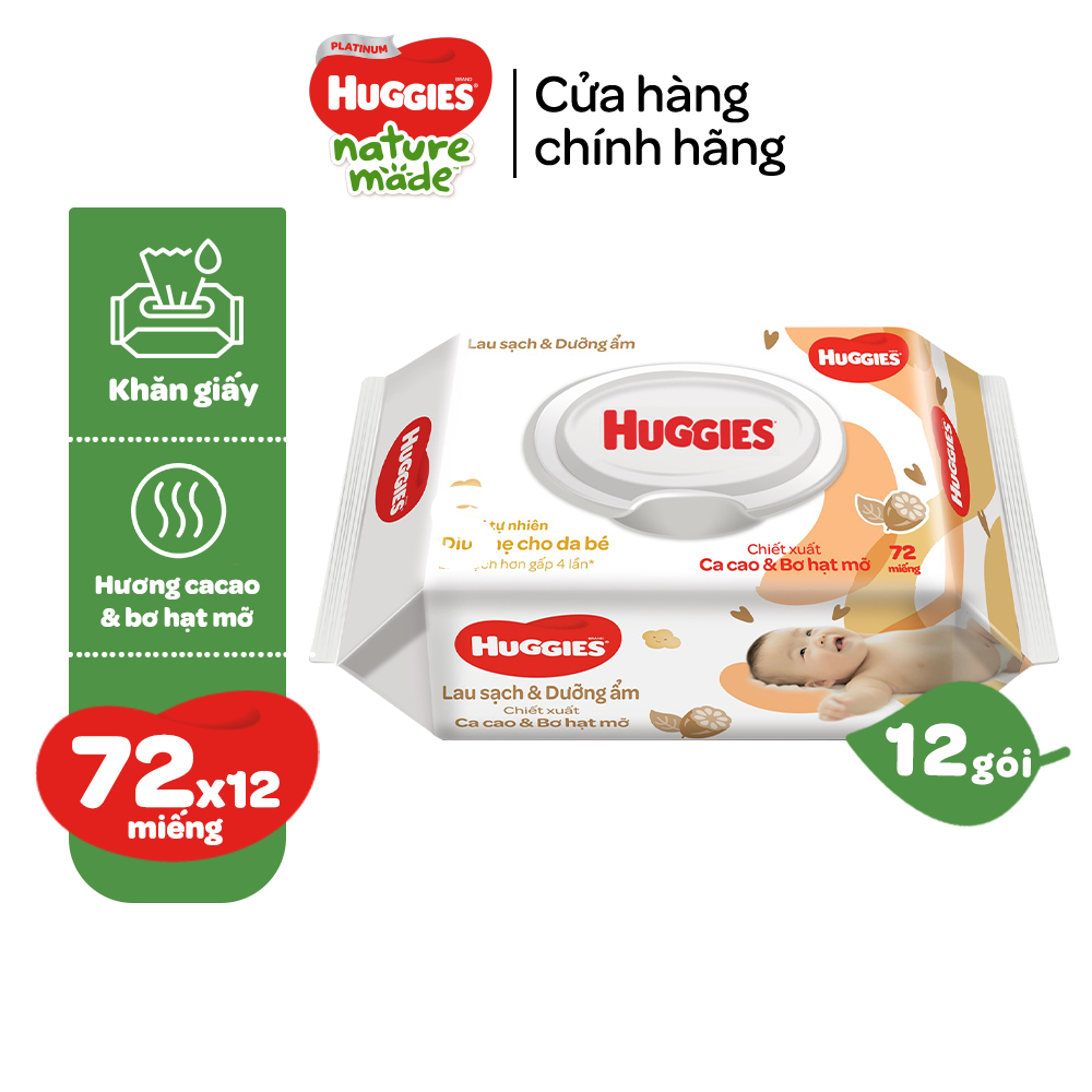 Thùng 12 gói khăn giấy ướt cho trẻ sơ sinh HUGGIES (Gói 72 tờ) - Hàng chính hãng