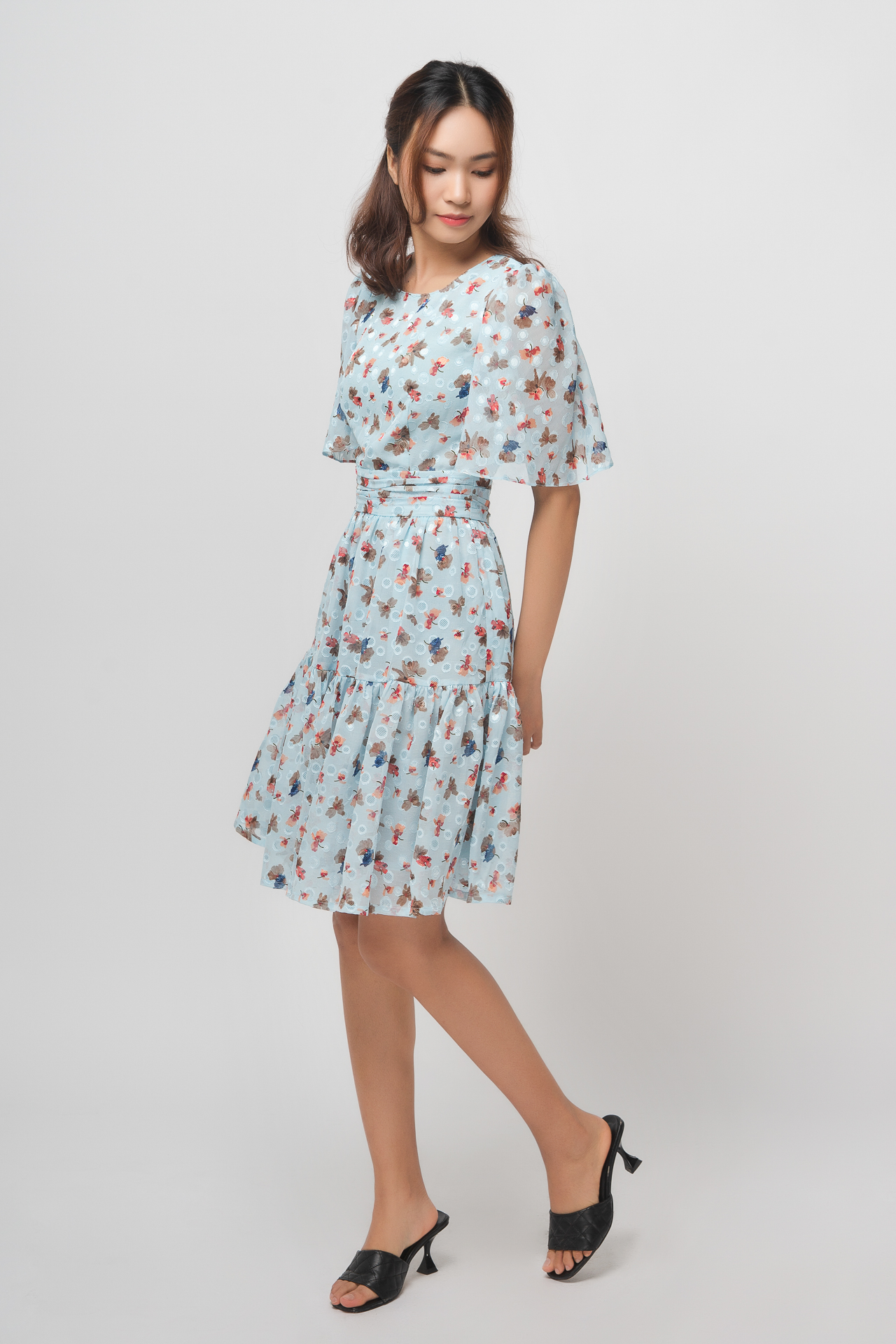 ĐẦM THIẾT KẾ, CHIFFON TAY CÁNH TIÊN, TÙNG XOÈ