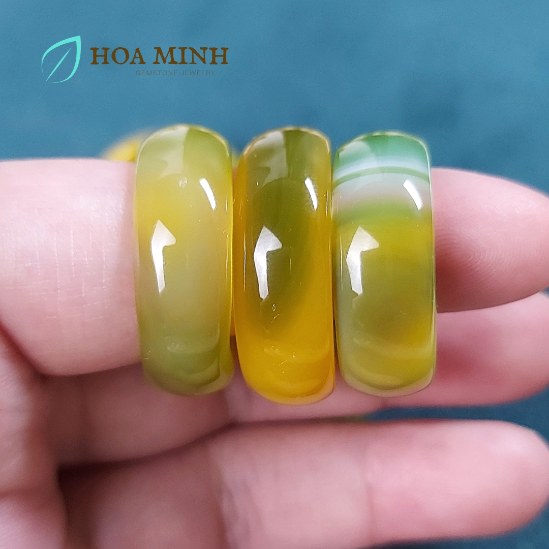 Nhẫn đá Mã Não vàng ngả xanh cốm VIP đẹp size lớn đường kính 19mm dày nhẫn 9 li big size nhẫn nam nhẫn nữ