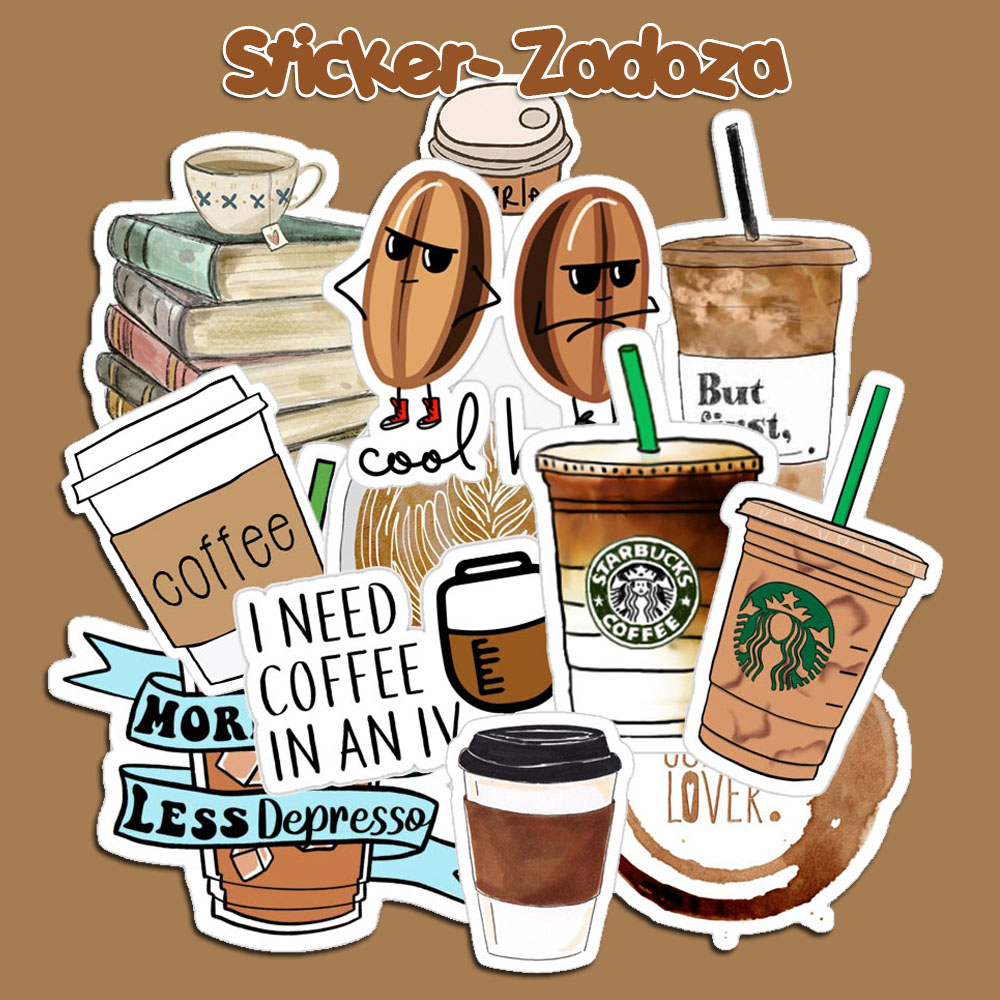 Sticker decal chủ đề đồ uống cafe dán laptop , điện thoại,bình nước hình dán trang trí