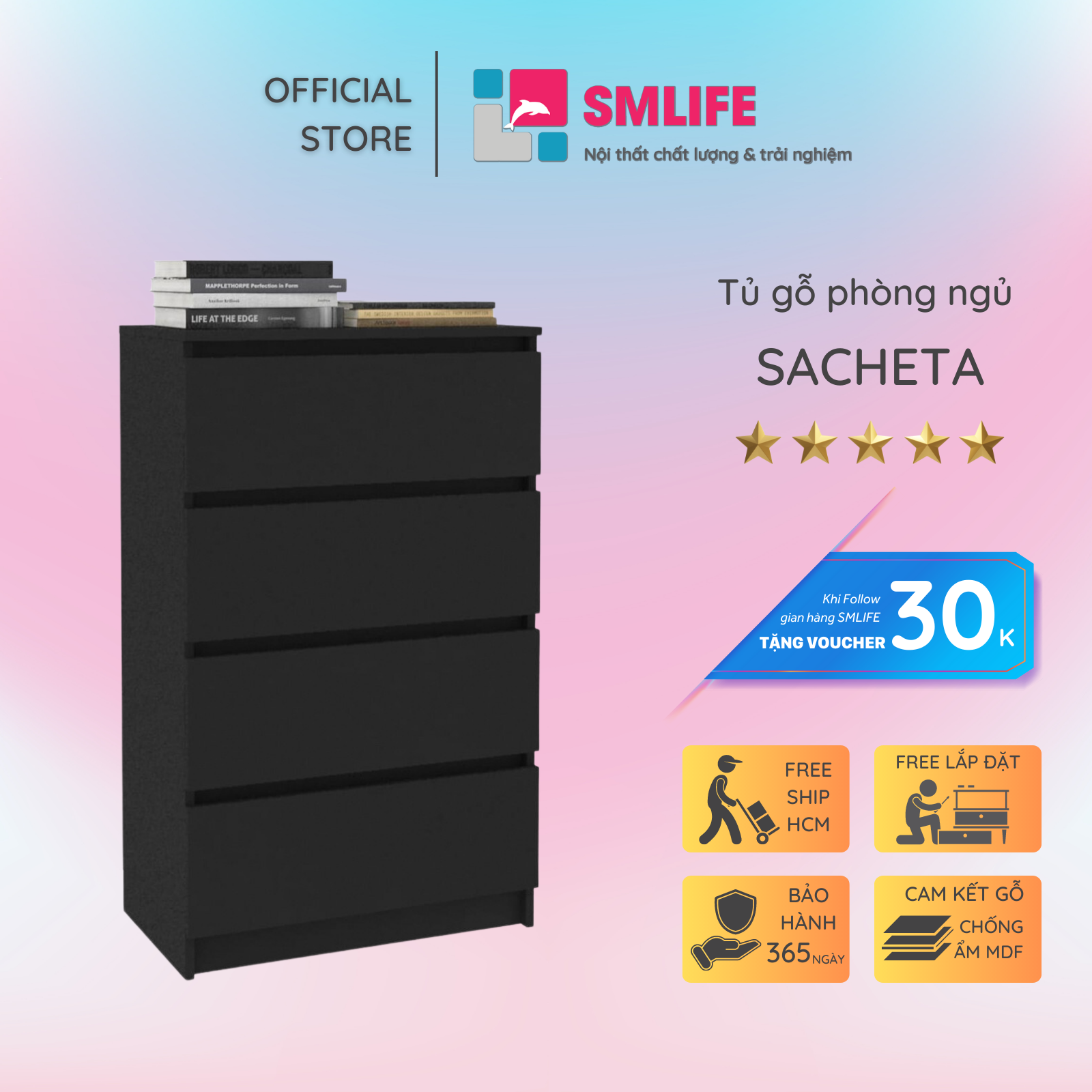 Tủ phòng ngủ gỗ hiện đại SMLIFE Sacheta  | Gỗ MDF dày 17mm chống ẩm | D65xR40xC97cm