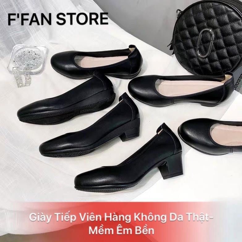 Giầy hàng chất lượng cao Giày Tiếp Viên Hàng Không Nữ Công Sở Văn Phòng Mũi Tròn Gót vuông FFAN STORE