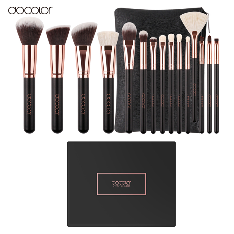 Bộ Cọ Trang Điểm lông thú Docolor 15 Pieces Rose Gold Makeup Brushes Set