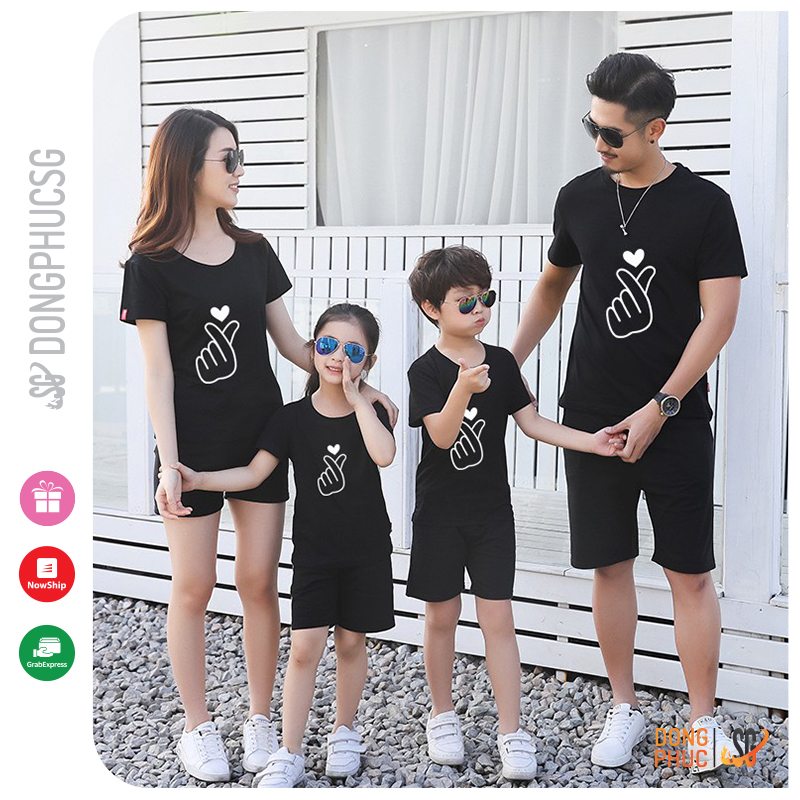 Áo gia đình bắn tim màu đen Đồng phục gia đình 3/4/5 người giá rẻ Thun cotton dày dặn GD402Đ