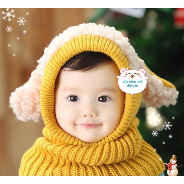 Bộ khăn mũ len tai cừu cho bé siêu dễ thương