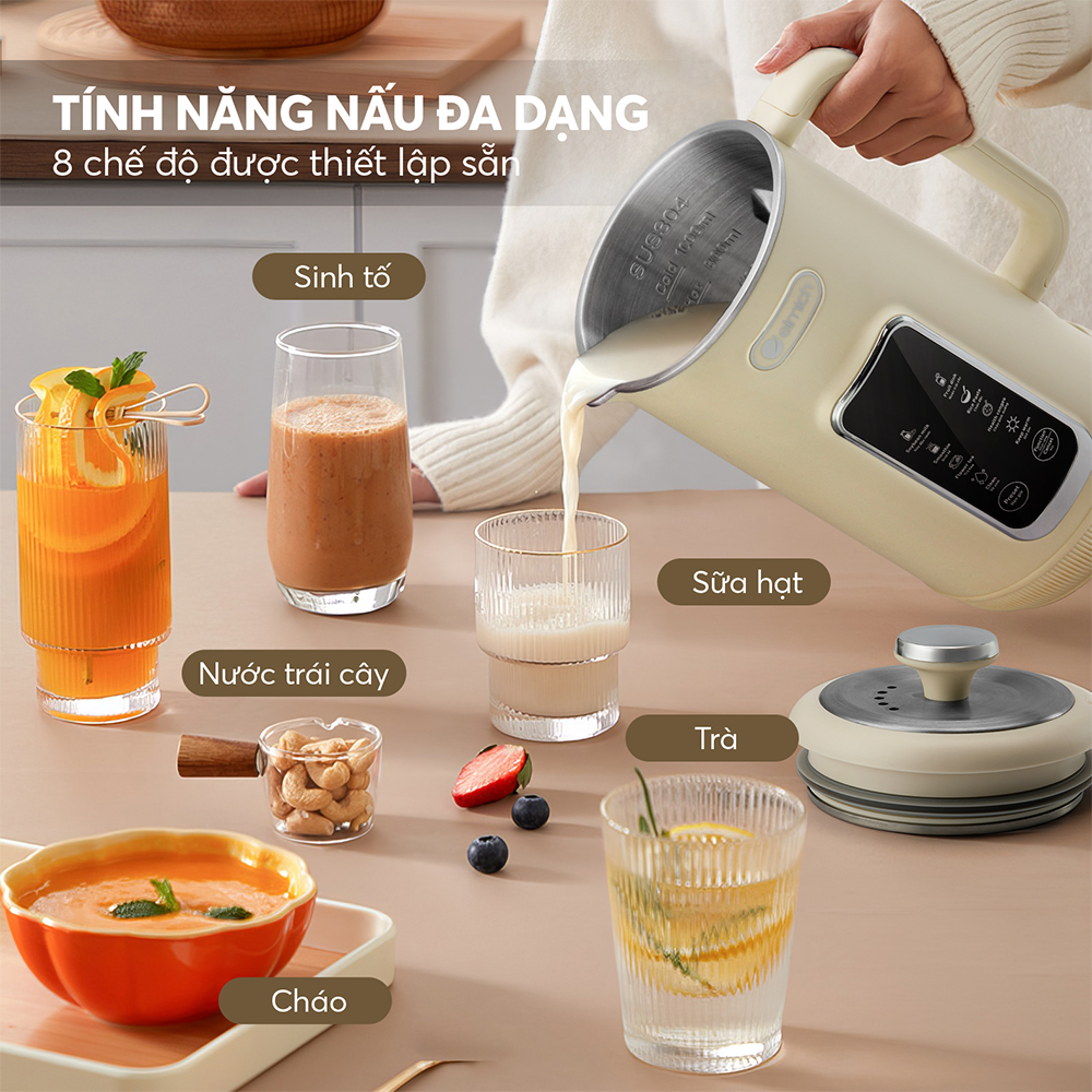 Máy làm sữa hạt Elmich 1L CBE-8650, công suất nấu 600w, công suất xay 300w, 7 chế độ nấu, tự làm sạch, điều khiển cảm ứng- Hàng chính hãng