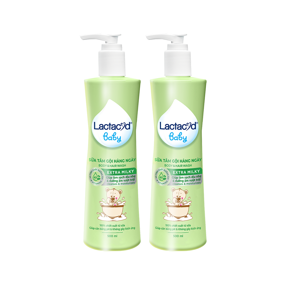 Bộ 2 Sữa Tắm Gội Trẻ Em Lactacyd Baby Extra Milky 500ml + 1 Dung Dịch Vệ Sinh Phụ Nữ Odor Fresh 250ml