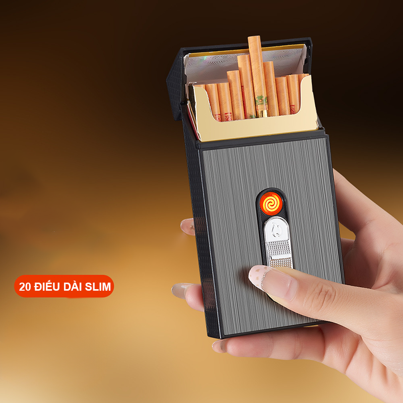 Bật Lửa Điện Kiêm Hộp Đựng Thuốc 20 Điếu Dài Slim C919 - Sạc Điện