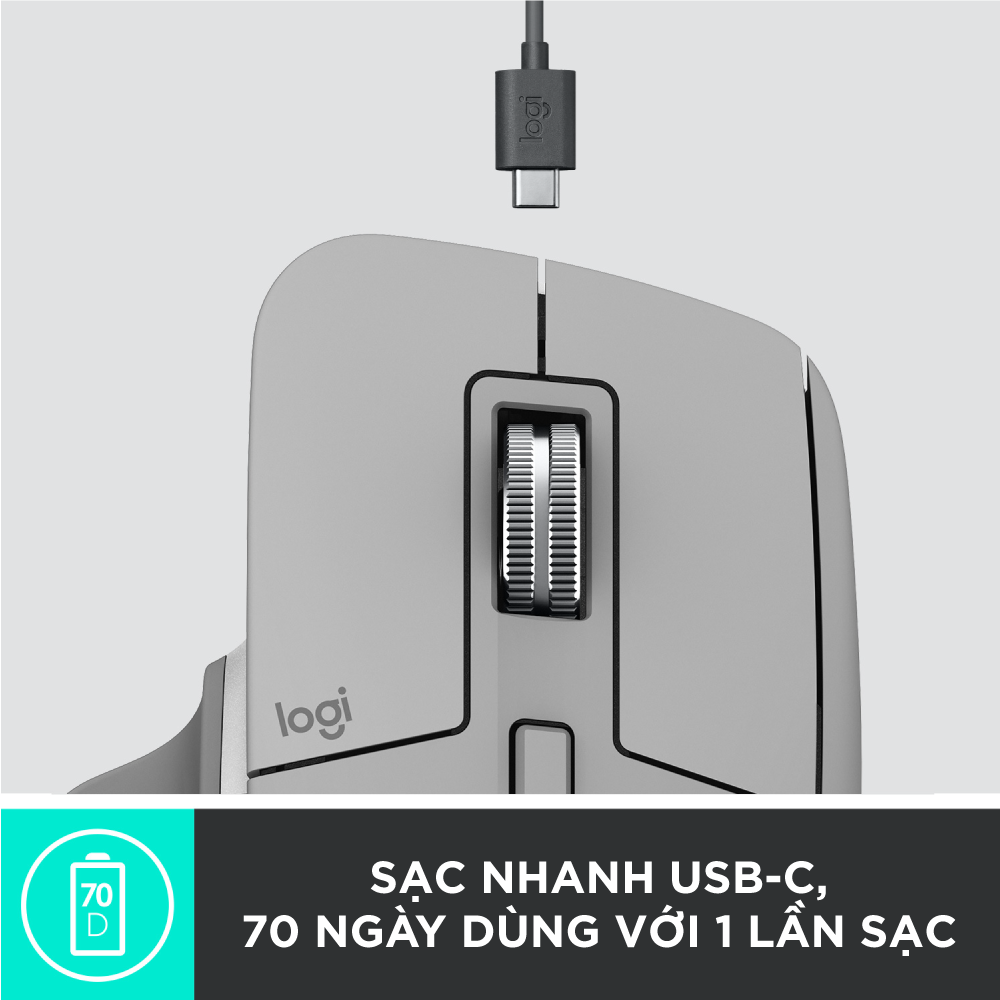 Chuột không dây Bluetooth Logitech MX Master 3 - form to, kết nối 3 thiết bị, cuộn siêu nhanh, sạc nhanh USB-C, có bản cho Mac - Hàng chính hãng