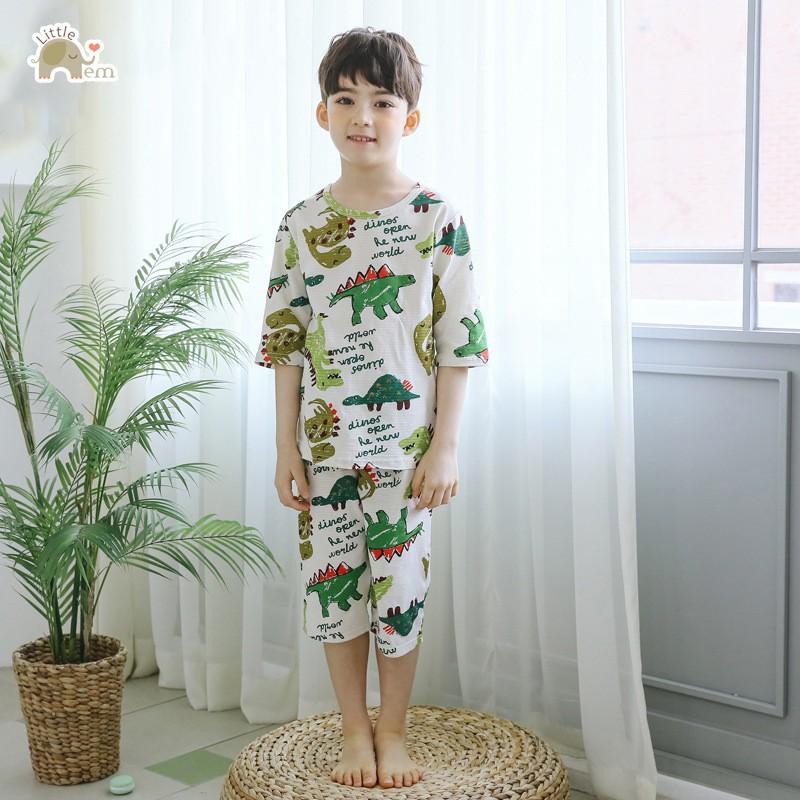 Bộ đồ bé trai Cotton tre lửng _ Khủng long Xanh