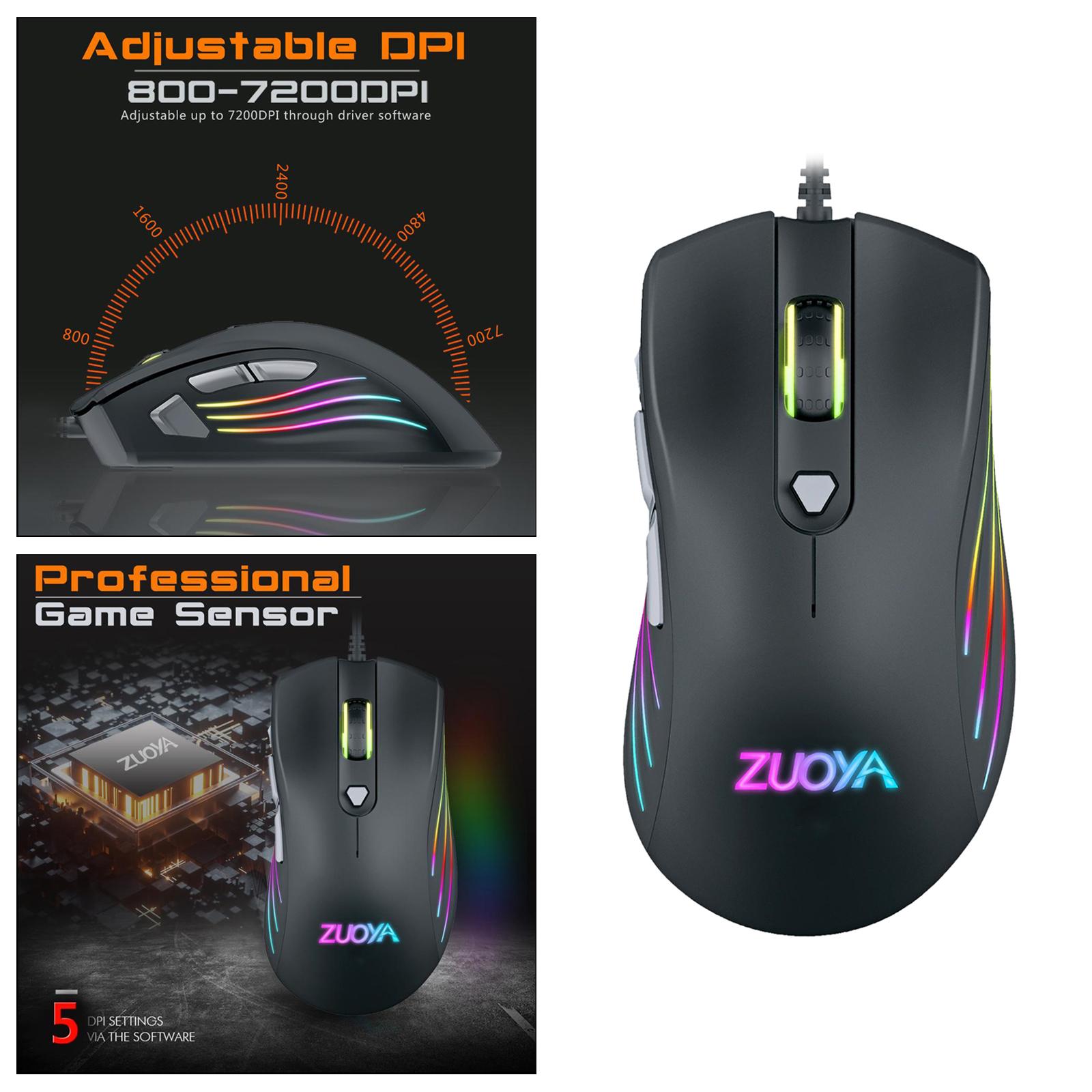 RGB Gaming Mouse Wired, USB Computer Gaming Mice with RGB Lighting/5 DPI Levels/7 Buttons, RGB Gamer Desktop Laptop PC Gaming Mouse for Windows