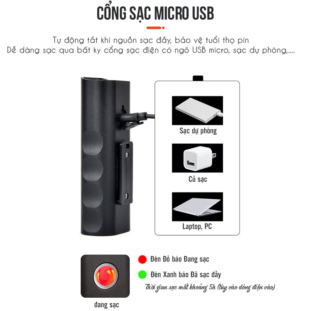 Đèn Xe Đạp Mini Nhỏ Gọn 2 Bóng LED T6 Độ Sáng Cao Vỏ Nhôm Chống Nước Dung Lượng Pin 2000mAh Sạc Điện Mai Lee