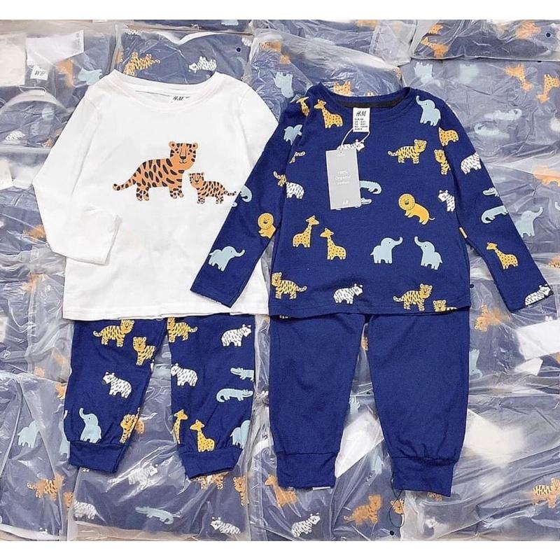 Set 2bộ cotton dài hltay hổ xanh cho bé trai