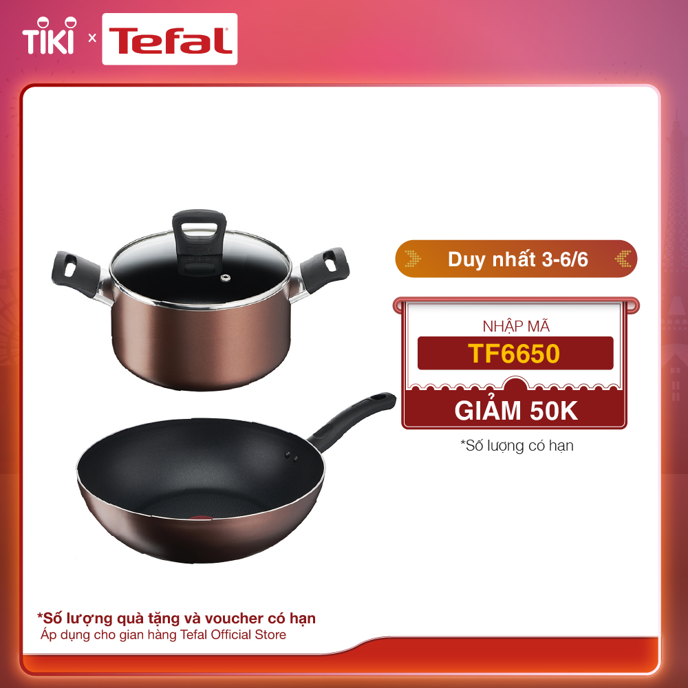 Combo Nồi thân cao Tefal Day By Day 22cm G1436105 và Chảo xào Tefal Day By Day 26cm G1437705 - Chống dính - Đáy từ - Dùng cho mọi loại bếp - Hàng chính hãng