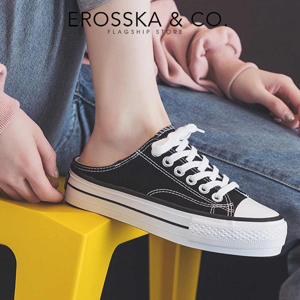 Erosska - Giày sneaker đế dày đi học phong cách basic thoải mái - GS013