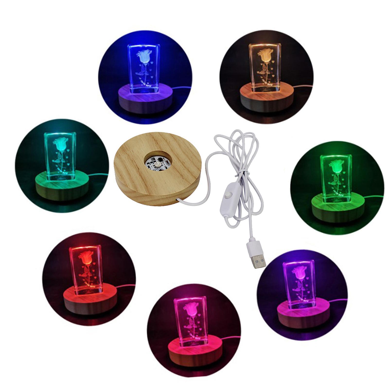 3X Wooden Round LED Light Base Display Stand Lamp for Crystals Ball Colorful