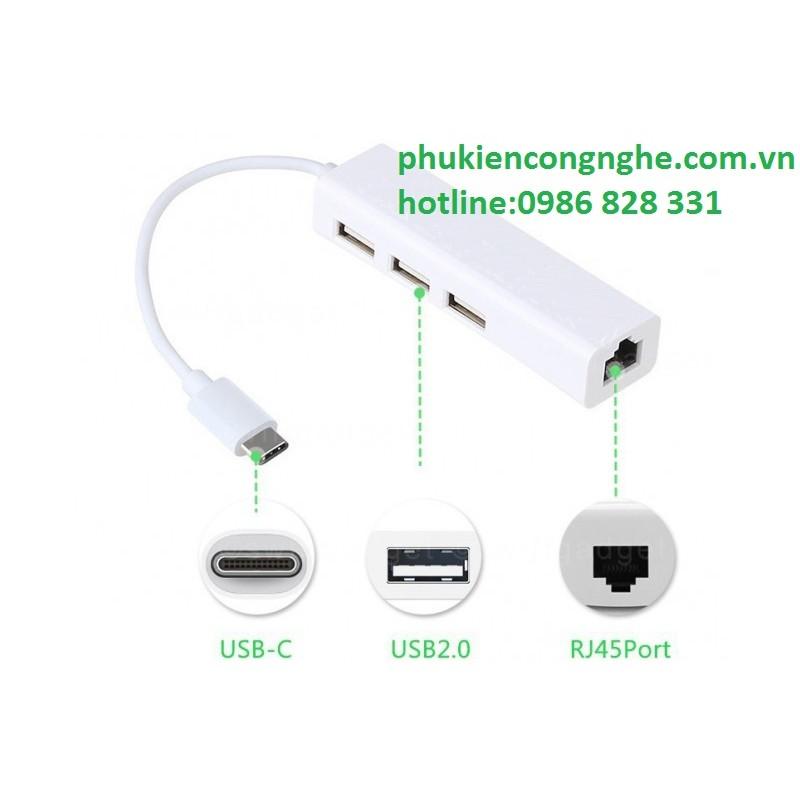 Cáp chuyển USB Type-C ra LAN hỗ trợ 3 cổng USB