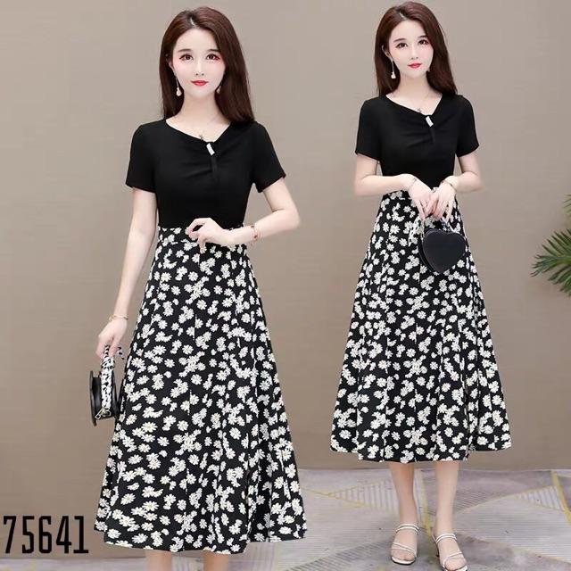 Đầm xoè đen phối voan hoa SIÊU XINH ( Có size M/L/XL/2XL đến 69kg ) MMR