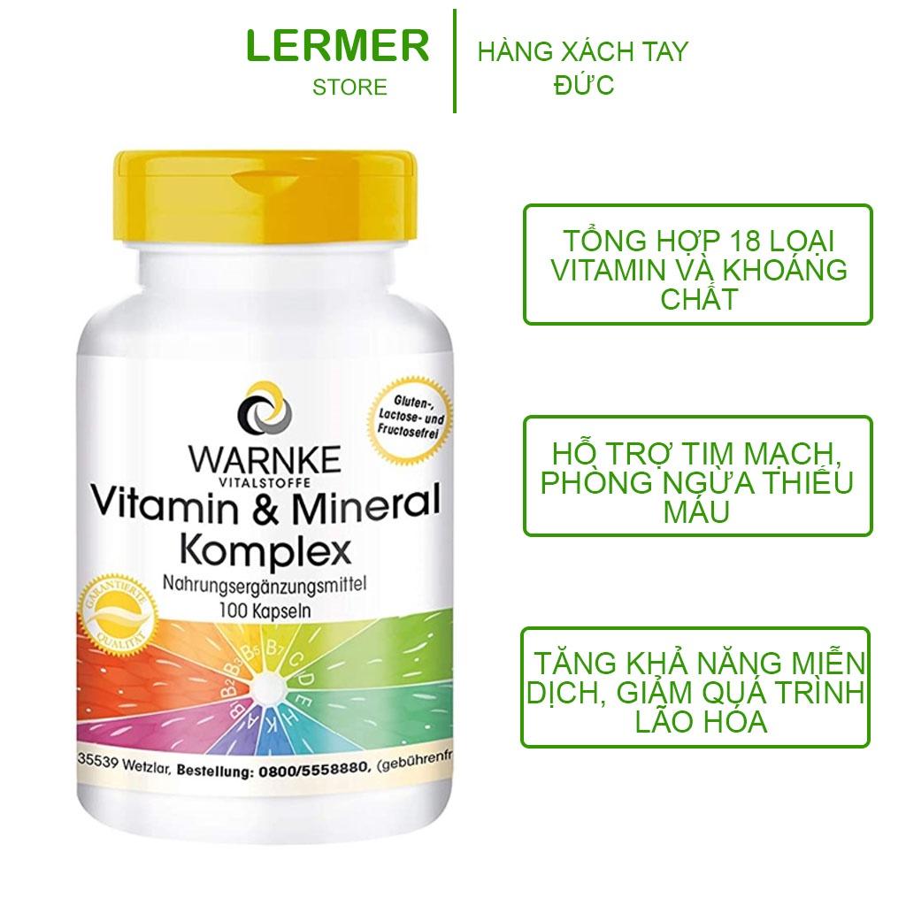 Vitamin Tổng Hợp Warnke Vitamin und Mineral Komplex, Bổ Sung 18 Vitamin Và Khoáng Chất, GIúp Cơ Thể Khỏe Toàn Diện, 100V