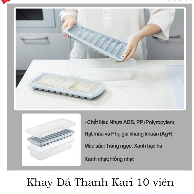 Khay Làm Đá Tủ Lạnh Cao Cấp Thanh 10 Viên Có Nắp Nhựa Bảo Vệ KARI INOCHI