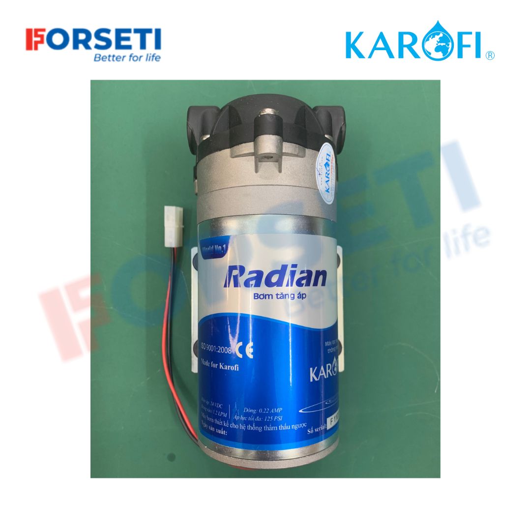 Bơm tăng áp 24V Radian Karofi dùng cho máy lọc nước Ro, dàn phun sương - Hàng chính hãng