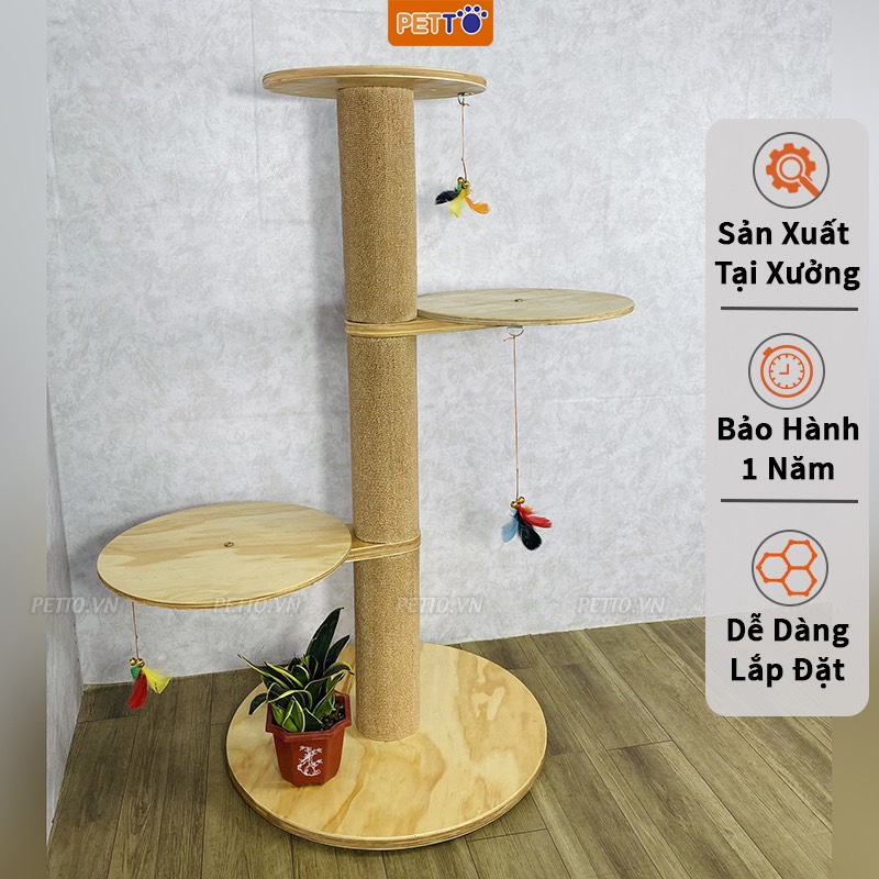 Cat tree - Trụ cào móng cho mèo bằng gỗ nhiều tầng độc đáo sử dụng thảm POLY có độ bền cao CT046