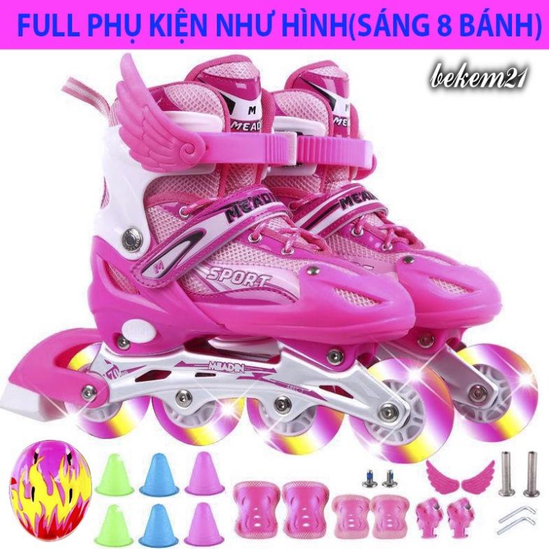 Giày Patin trẻ em Sport 2 lớp flash 8 bánh phát sáng,khung hợp kim, tặng FULL 20 món bảo hộ và phụ kiện