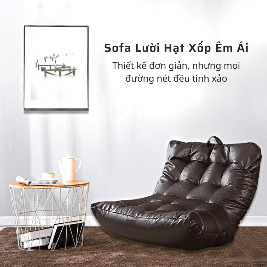 Ghế Sofa Lười Hạt Xốp Bọc Da Thư Giãn, Sofa Thư Giãn Đa Năng Gấp Gọn