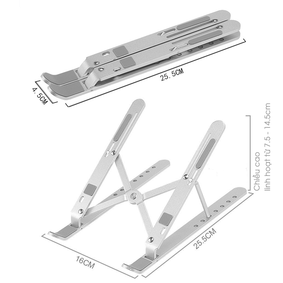 giá kê laptop/macbook hợp kim nhôm gập gọn, tùy chỉnh độ cao tầm nhìn, đế tản nhiệt laptop