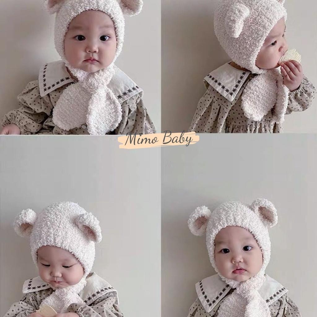 Mũ len tai gấu liền khăn lông xù mềm mại dễ thương cho bé Mimo baby ML52