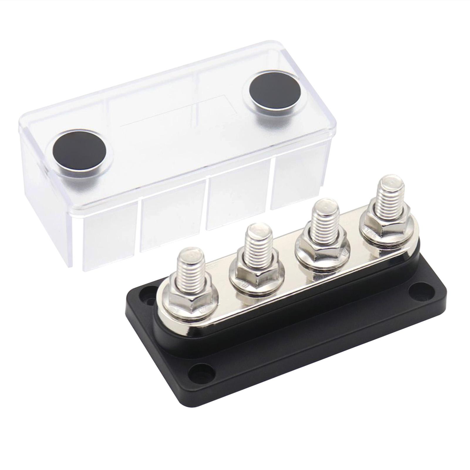 300A Power Distribution Block Bus Bar 4 x 3/8 48V DC Busbar Box with Transparent Cover