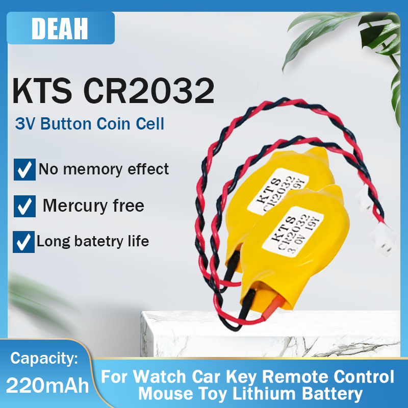 1-5 chiếc KTS CR2032 CR2032W Pin Lithium 3V 220mAh Có Đầu Cắm Cho BIOS COM Bo Mạch Chủ Máy Tính Laptop Máy CNC Tiền Tế Bào