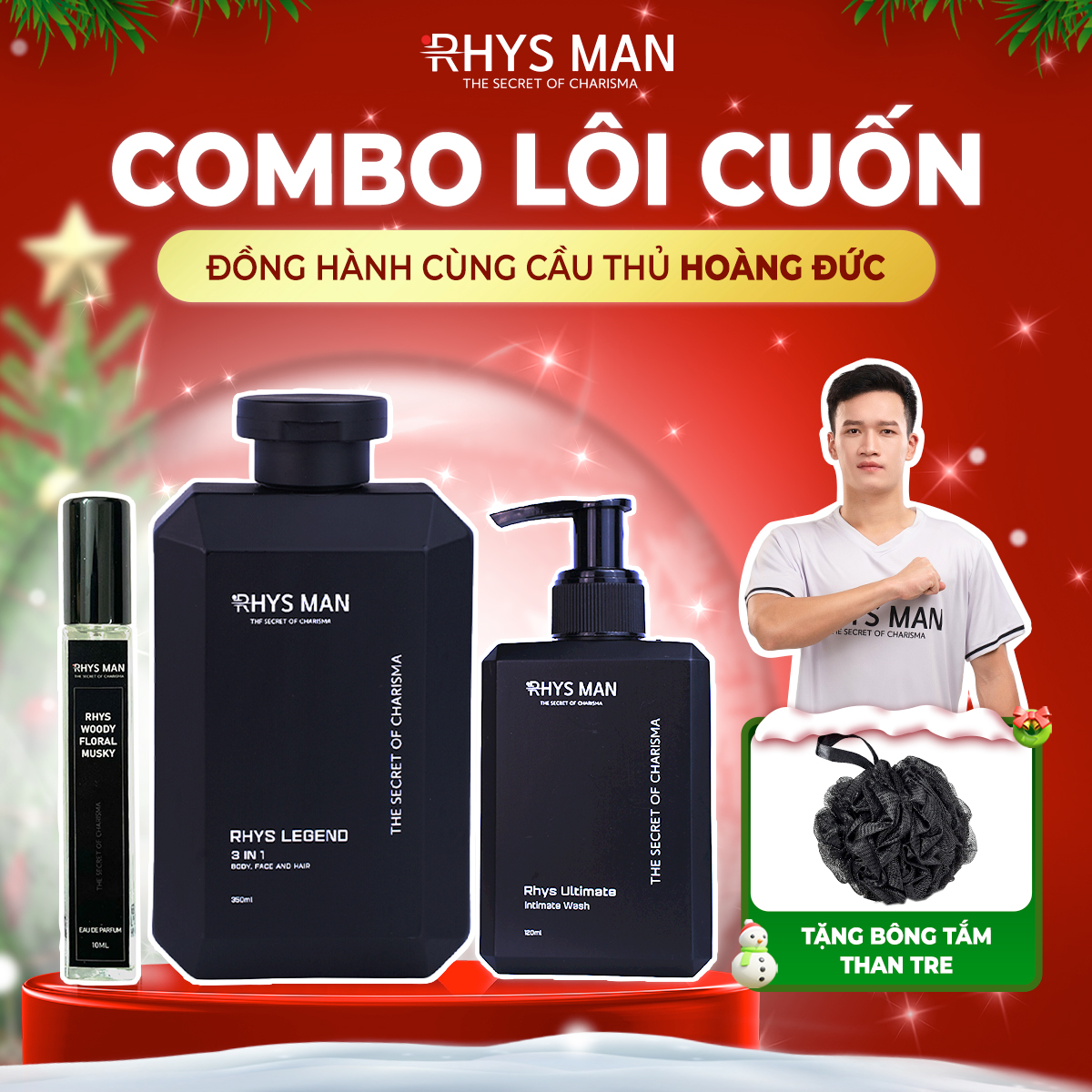 Combo sữa tắm gội nam Rhys Legend 3 in 1 &amp; Dung dịch vệ sinh nam Ultimate &amp; Nước hoa Homme Rhys Man - Hàng chính hãng