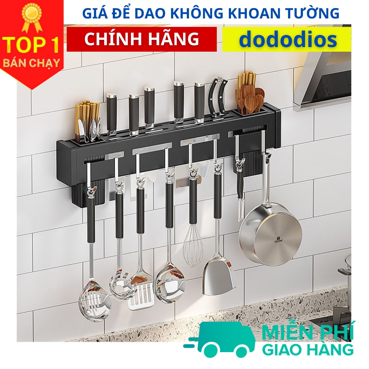 Giá gài dao kèm ống đũa dán tường - chính hãng dododios, Kệ Để Dao Thớt Dán Tường – Giá Treo Dao Thớt , Treo Đồ Nhà Bếp Đâ Năng, Kệ Treo Dán Tường Giá gài dao kéo, có ống đựng đũa tiện lợi
