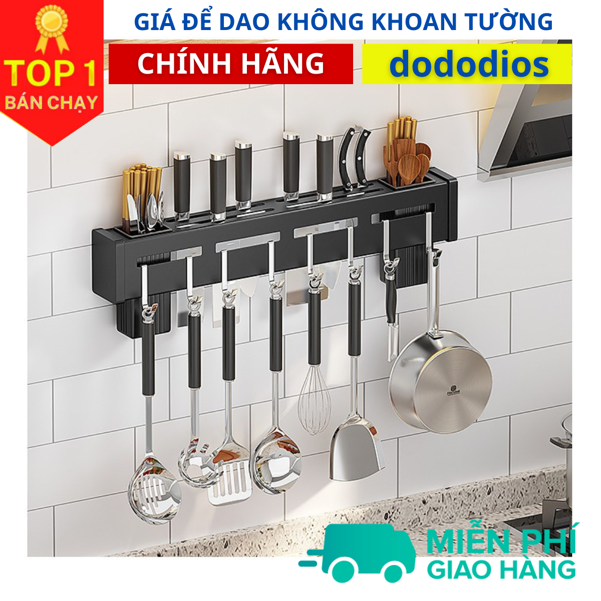 giá gài dao kèm ống đũa dán tường - chính hãng dododios, Kệ Để Dao Thớt Dán Tường – Giá Treo Dao Thớt , Treo Đồ Nhà Bếp Đâ Năng, Kệ Treo Dán Tường (K10) Giá gài dao kéo, có ống đựng đũa tiện lợi