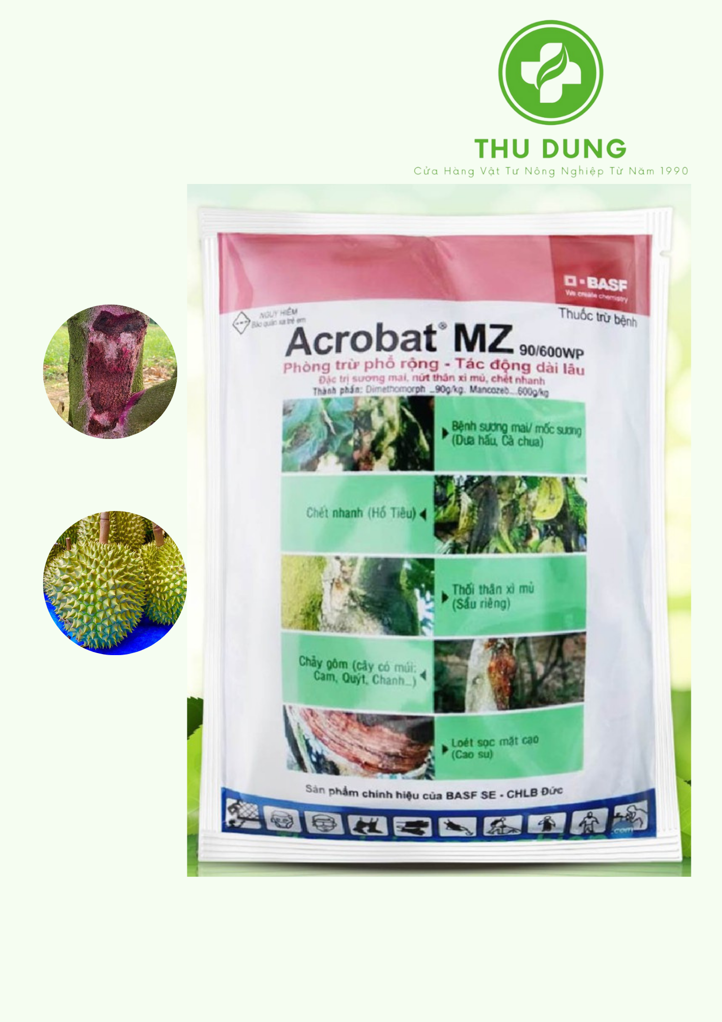 Thuốc trừ bệnh ACROBAT 100g/Gói Trừ Nấm Bệnh Hỗn Hợp Sầu Riêng,Mít,Trị Bệnh Sương Mai, Chảy Mũ, Vàng Lá, Thối Rễ,...