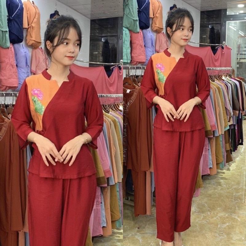 Đồ Lam Đi Chùa # Lục Giác Nơ Phối Vải Cao Cấp# Quần Áo Nữ # Đồ Bộ