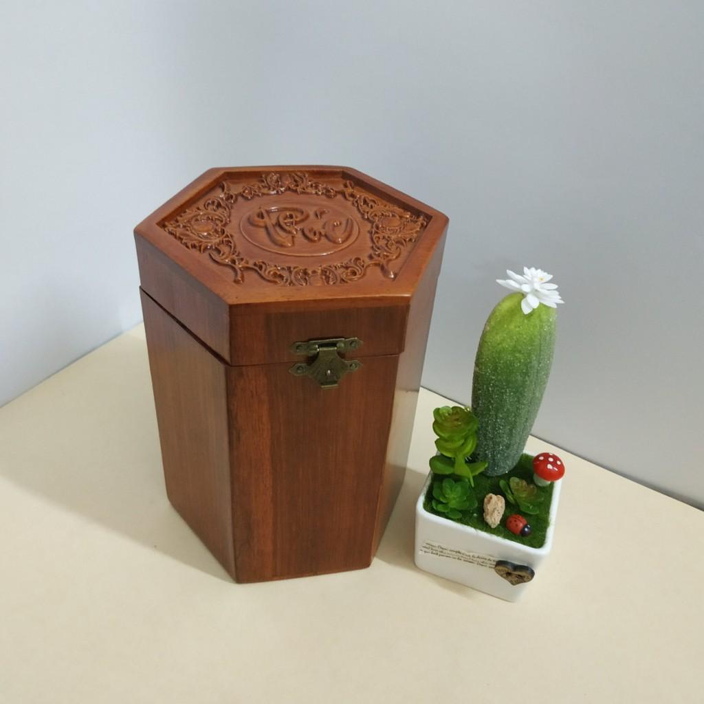 HỘP ĐỰNG GỖ HƯƠNG CHỮ PHÚC LỤC GIÁC - LOẠI CAO TO