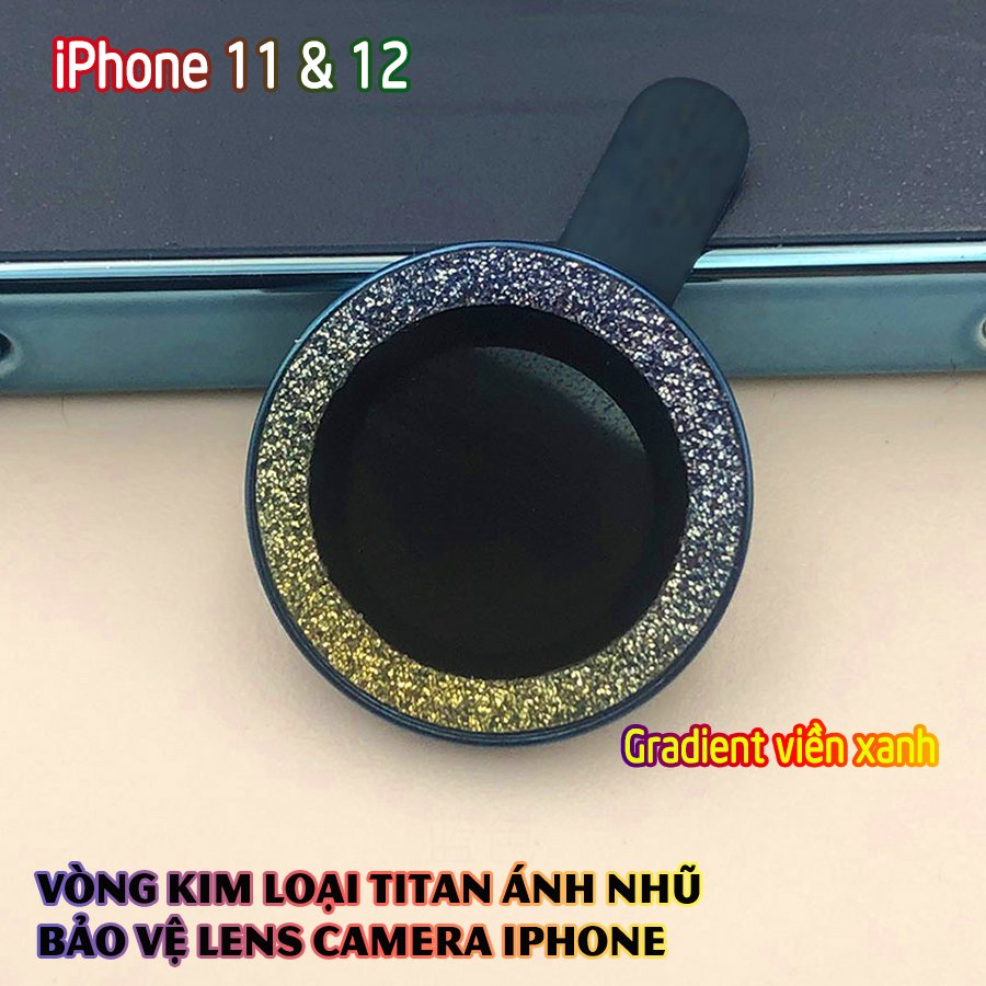 Tặng hộp đựng lens cao cấp_Vòng kim loại titan ánh nhũ bảo vệ lens camera dành cho dòng Iphone 11/ Iphone 12 - Gradient nhũ viền màu
