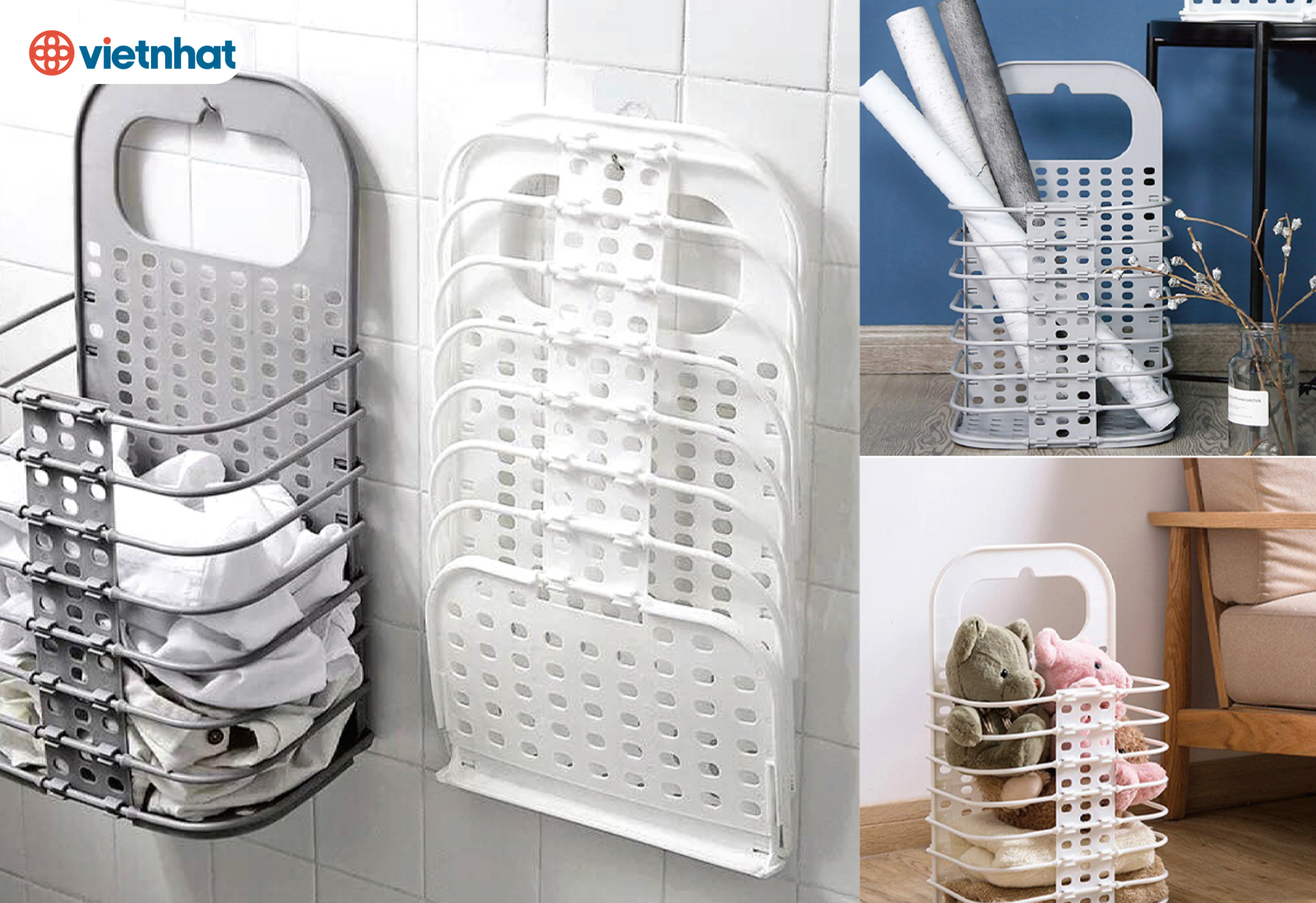 Giỏ Đựng Quần Áo Đồ Dùng Gấp Gọn Việt Nhật Treo Tường (Giao màu ngẫu nhiên)