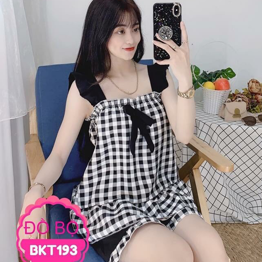 Đồ mặc nhà nữ xinh xắn, kẻ sọc caro siêu dễ thương, DB2